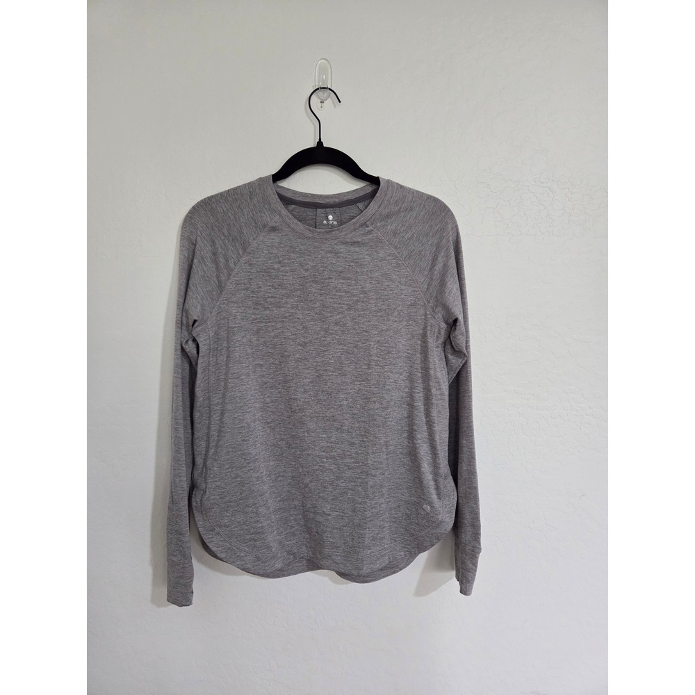 Apana Womens Gray Heathered Long Sleeve Activewear Top Tulip Hem Pleated Back S